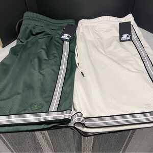 Starter 2 pair Green and Cream colors White and Black Striped Shorts 2X